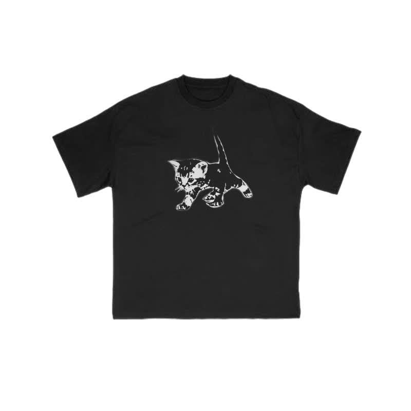 Unisex 100% Cotton Cute Cat Art Print T-shirt