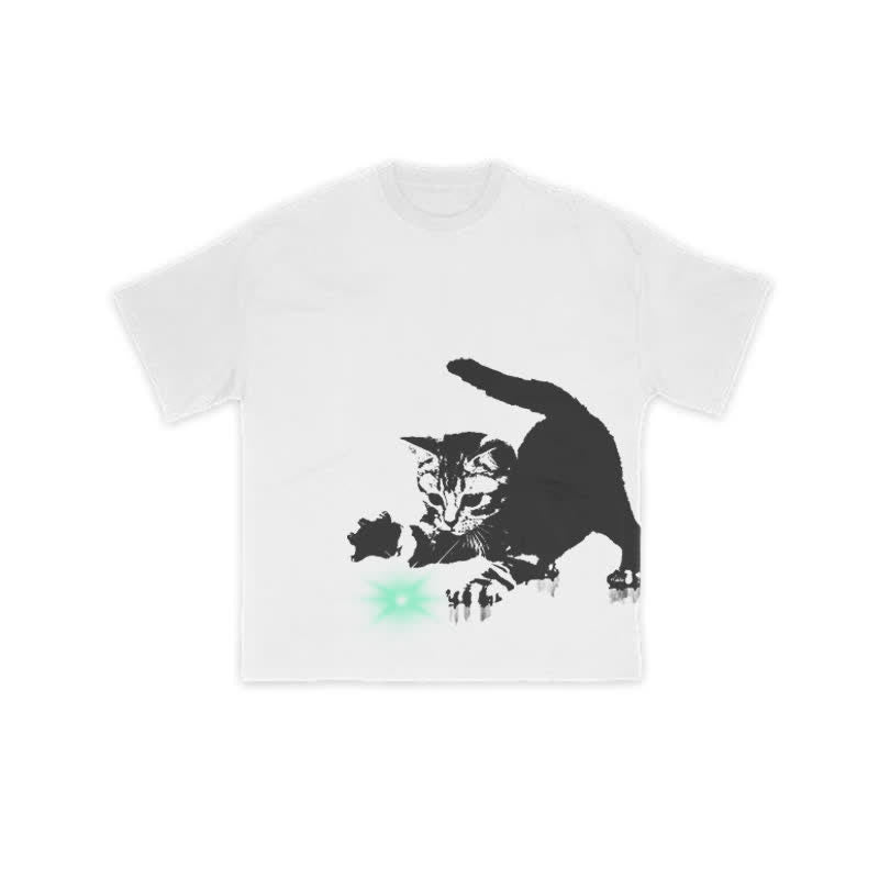 Unisex Playing Cat Art Print T-shirt