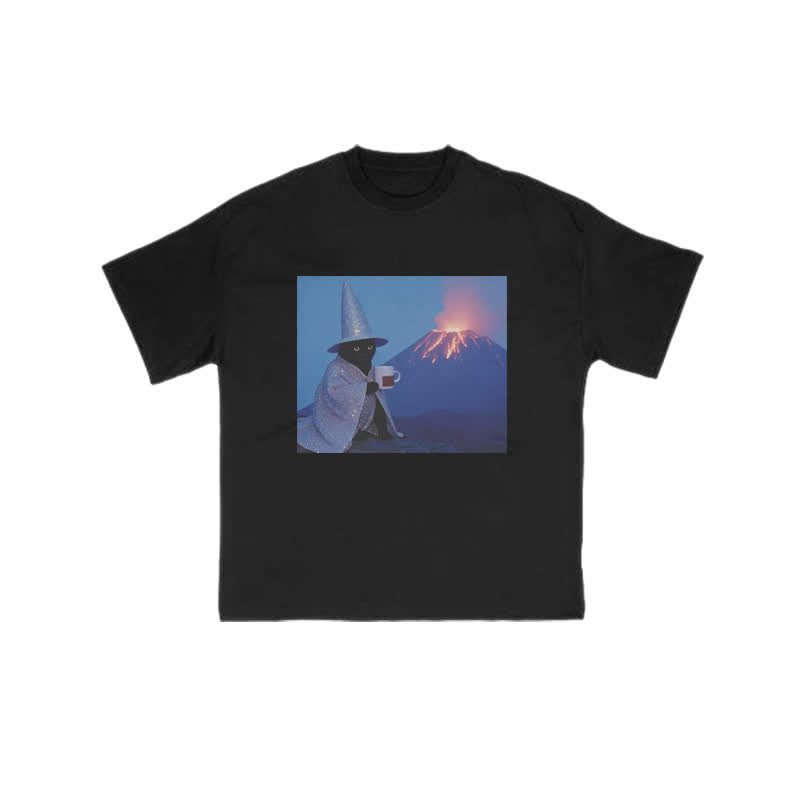 Unisex Witch Cat Art Print T-shirt