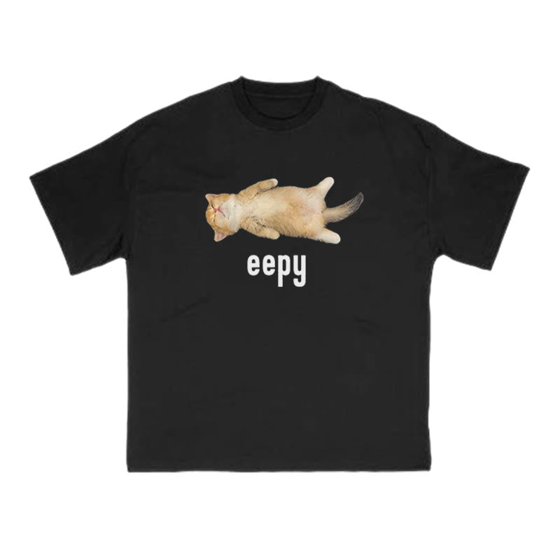 Unisex Funny Eepy Cat Print T-shirt