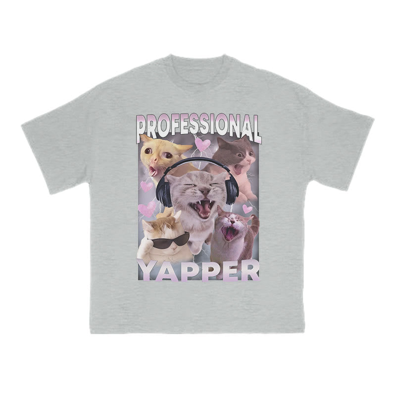 Unisex Professional Yapper Cat Print T-shirt
