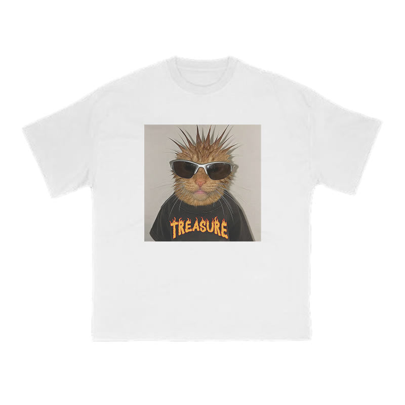 Unisex Punk Cat Creative Print T-shirt