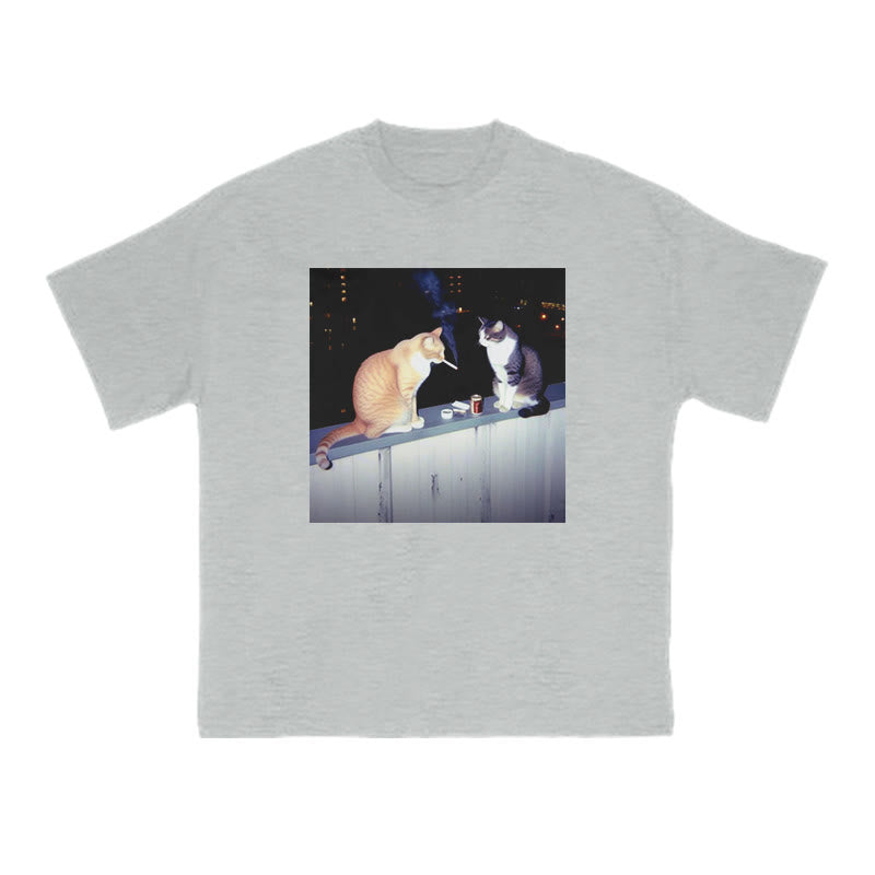 Unisex Smoking Decadent Cat Print T-shirt