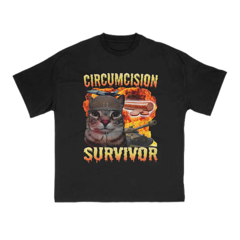 Unisex Circumcision Survivor Meme Cat Print T-shirt