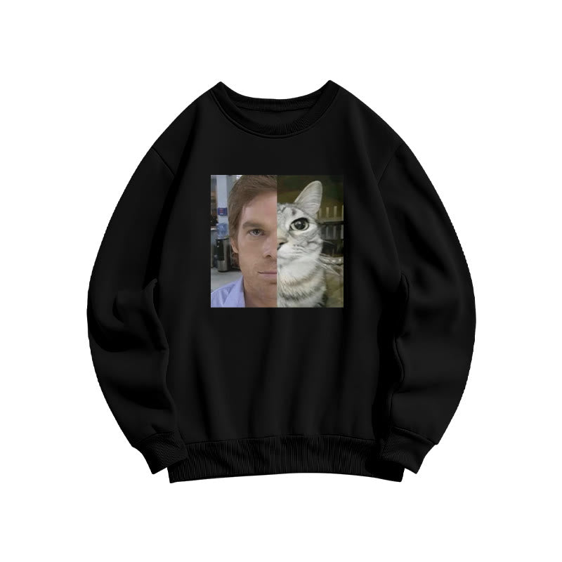 Unisex Patchwork Cat Print Sweatshirt