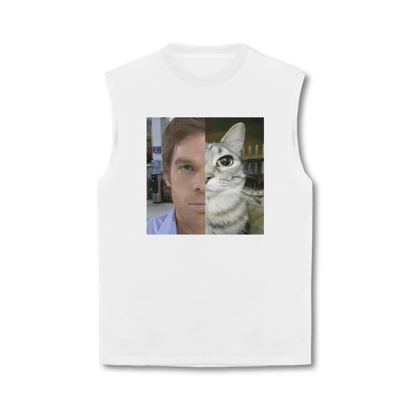 Unisex Patchwork Cat Print Tank Top