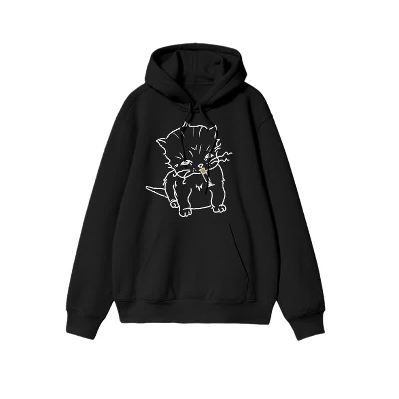 Unisex Smoking Cat Print Hoodie