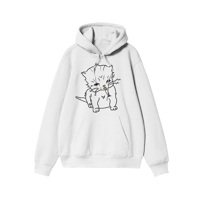 Unisex Smoking Cat Print Hoodie
