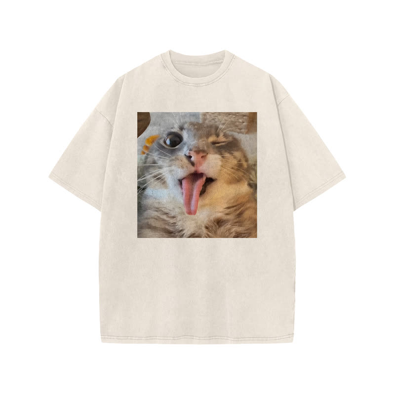 Unisex A Ghost-faced Cat That Can Take Selfies Print Acid Washed T-shirt