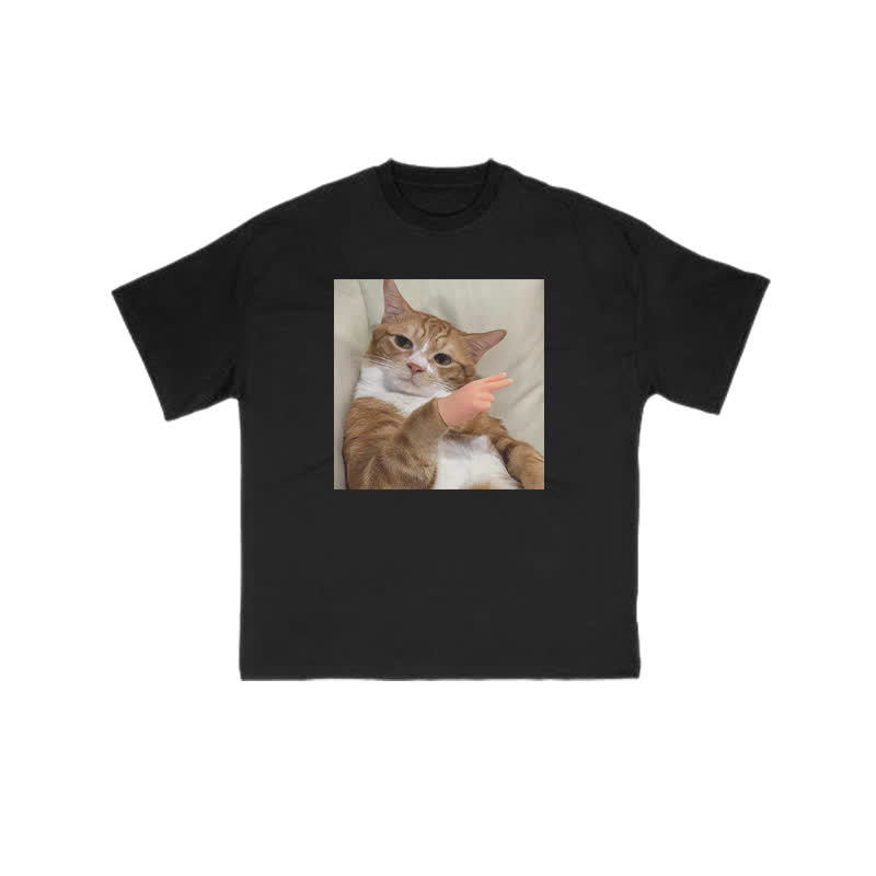 Unisex "Scissor Hand Gesture" Fun Cat Pattern Print T-shirt