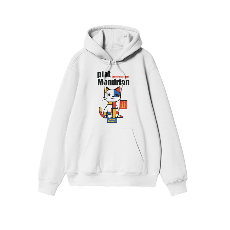 Unisex Geometric Shapes Cat Print Hoodie