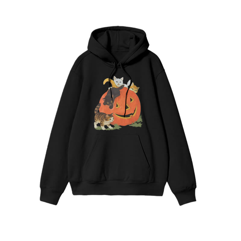 Unisex Cats Playing On Pumpkins Halloween Print Hoodie