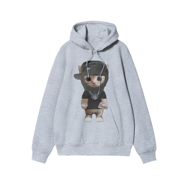 Unisex Street Style Cat Print Hoodie