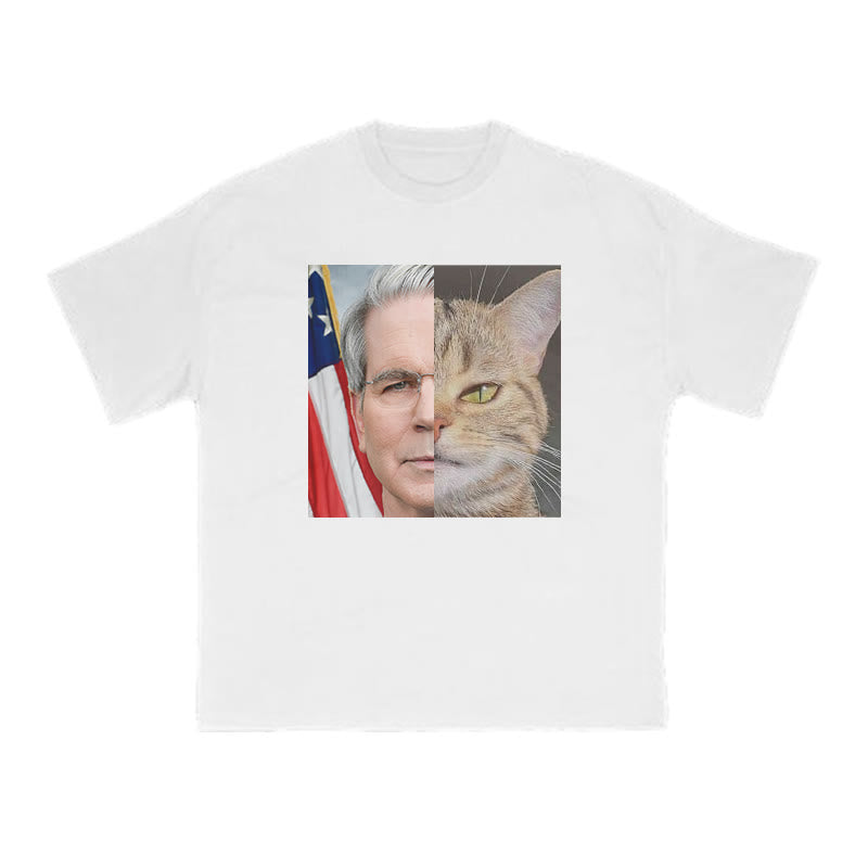 Unisex Confident Cat Patchwork Print T-shirt