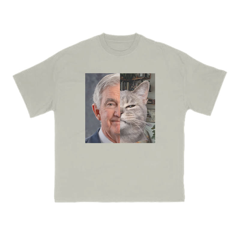 Unisex Cute Cat Patchwork Print T-shirt