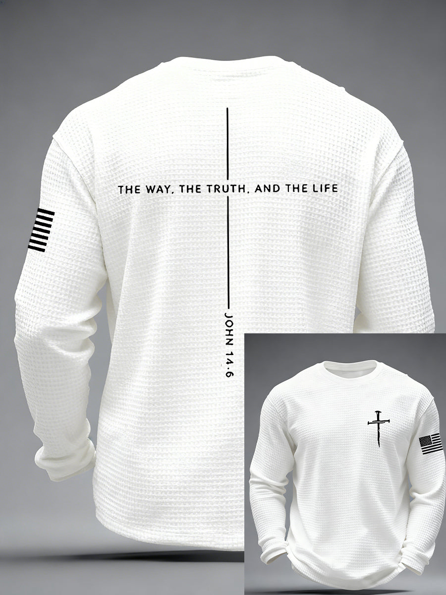 Men's Jesus The Way The Truth The Life Cross Waffle Long Sleeve T-Shirt