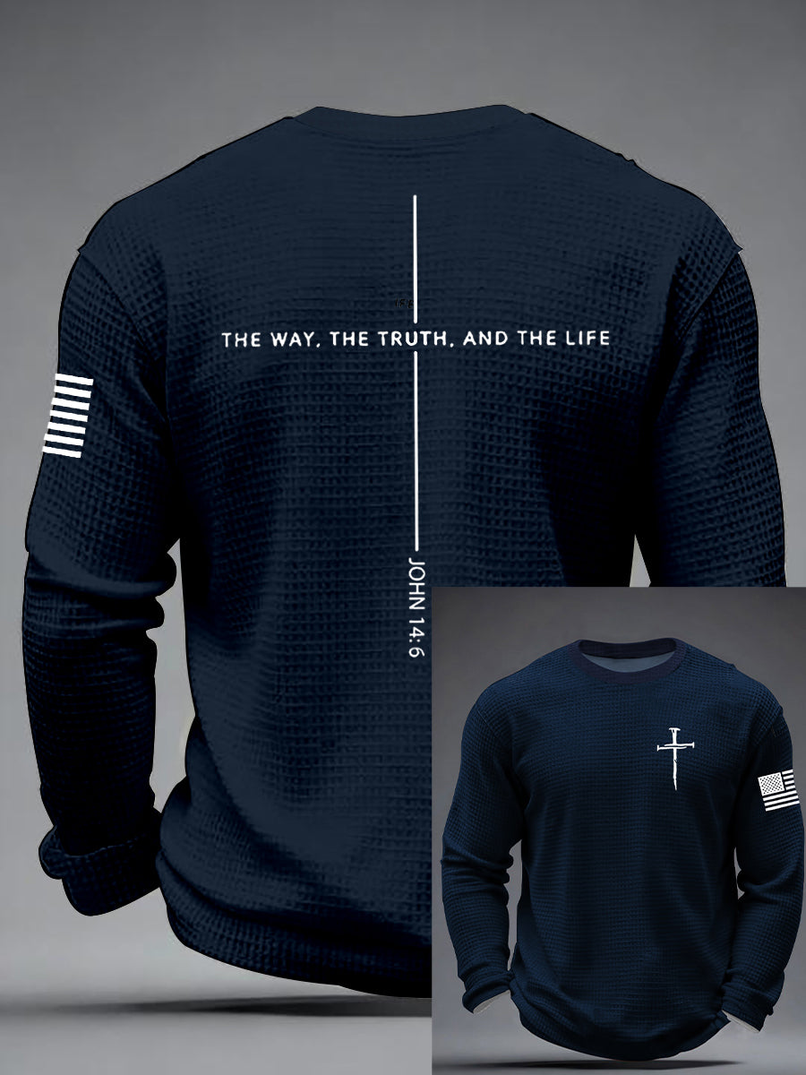 Men's Jesus The Way The Truth The Life Cross Waffle Long Sleeve T-Shirt