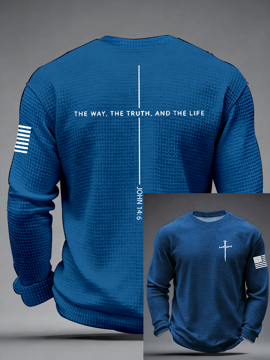 Men's Jesus The Way The Truth The Life Cross Waffle Long Sleeve T-Shirt