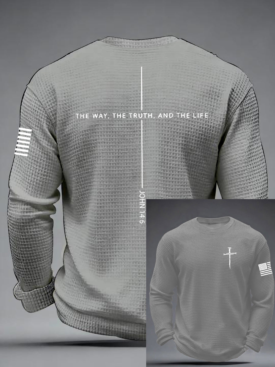 Men's Jesus The Way The Truth The Life Cross Waffle Long Sleeve T-Shirt