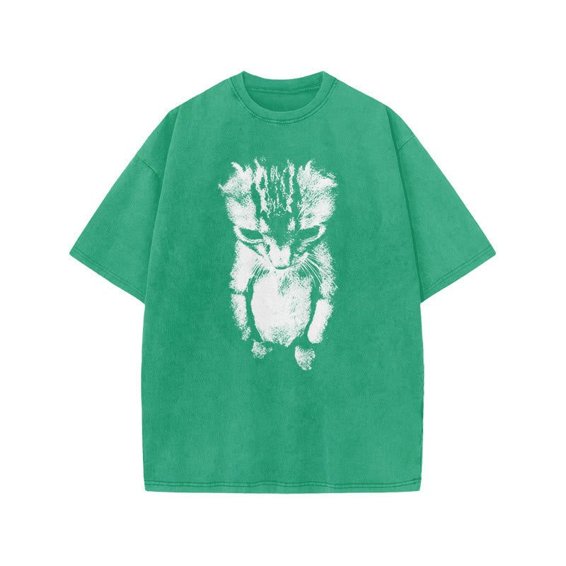 Funny Cat Meme Print Acid Washed T-shirt