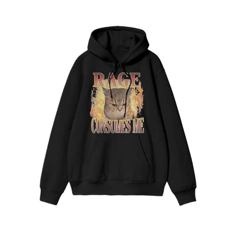 Rage Consumes Me Meme Cat Print Causal Hoodie
