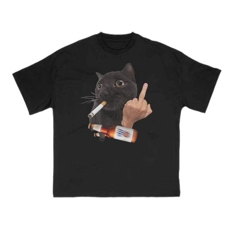 Dope Ass Black Cat Print T-shirt