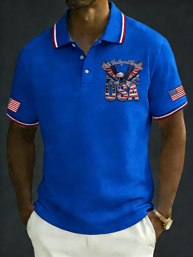 Men's Retro 250th Anniversary of the United States Print Independence Day Cross Print Polo Shirt