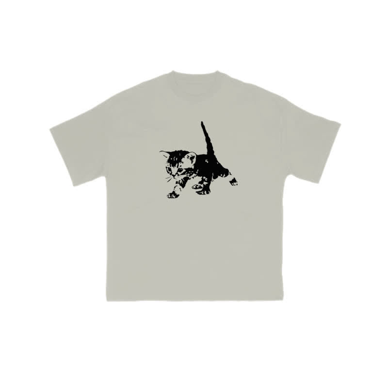 Unisex 100% Cotton Cute Cat Art Print T-shirt