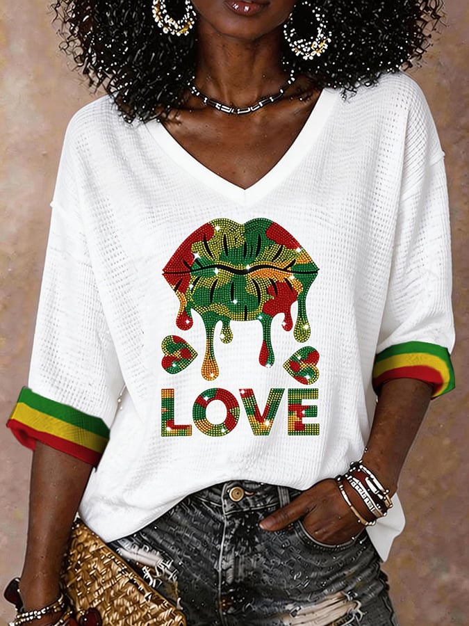 Women'S Black Juneteenth Print T-Shirt