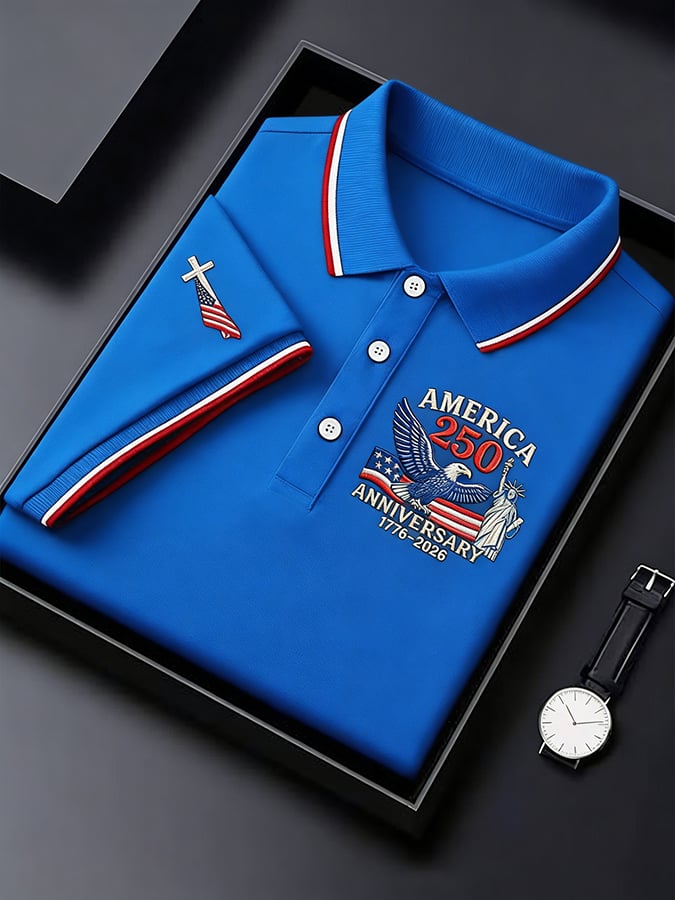 Men's Retro 250th Anniversary of the United States Print Independence Day Cross Print Polo Shirt