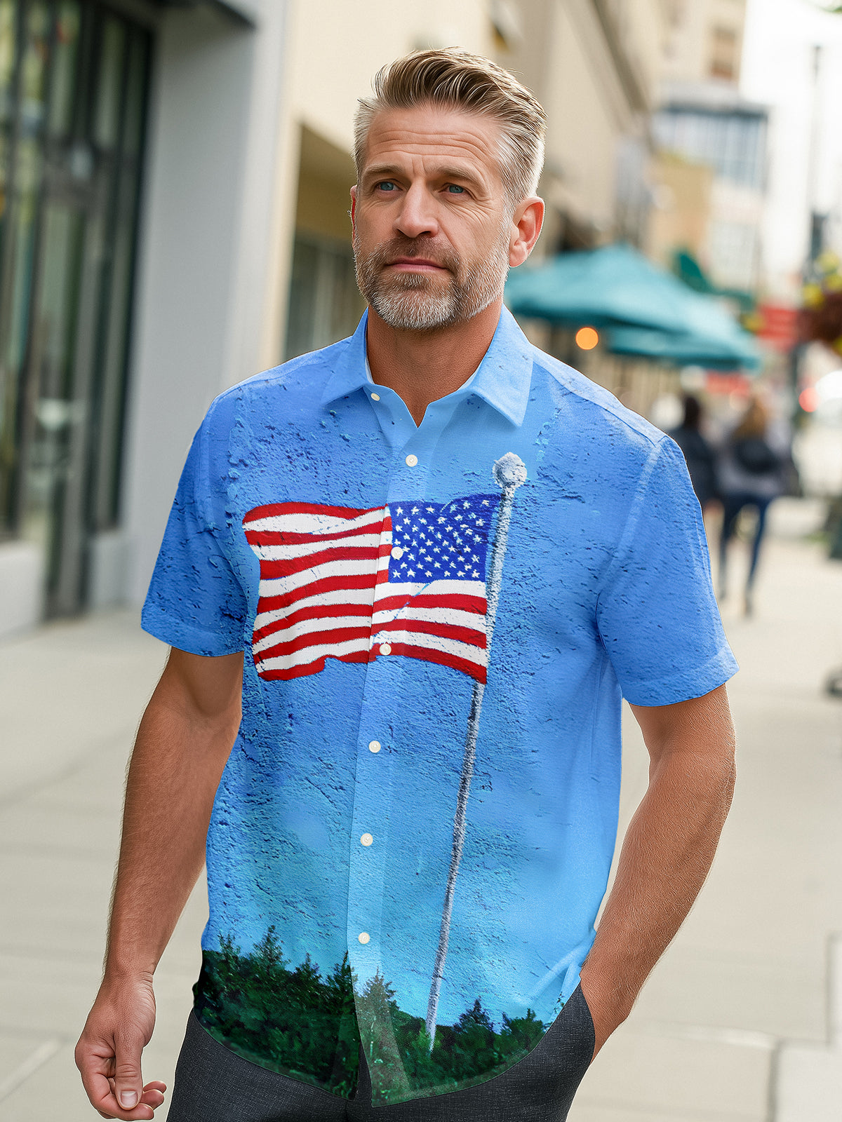 American Flag Men's Pocket Short Sleeve Shirts