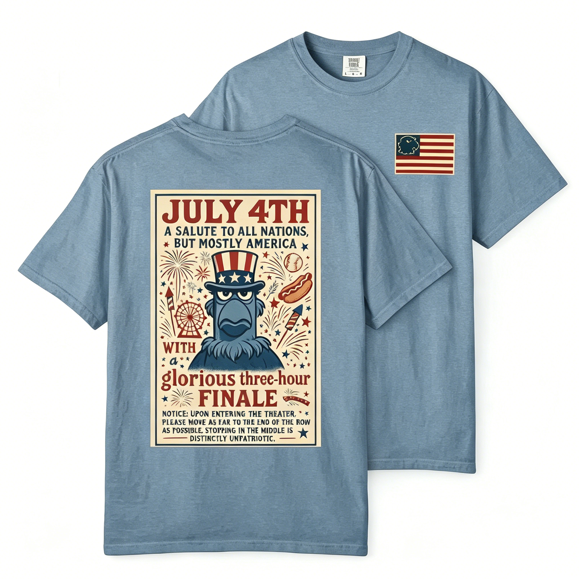 Unisex Patriotic Eagle July 4th Fireworks Celebration Casual Cotton Fabric T-Shirt