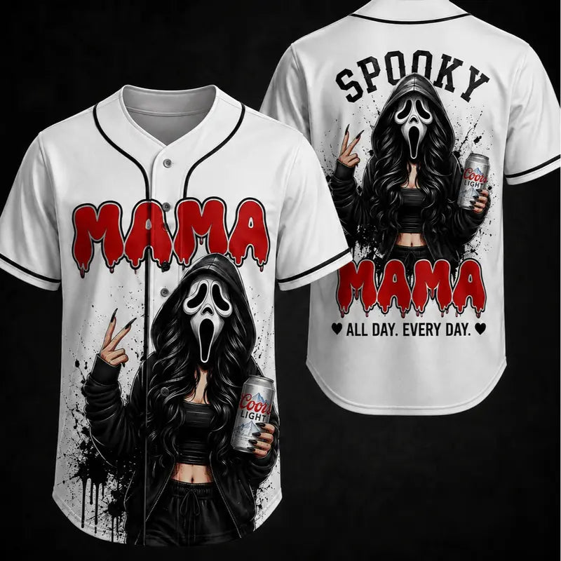 Unisex Halloween "Creepy Mom" Button-Up Baseball Jersey