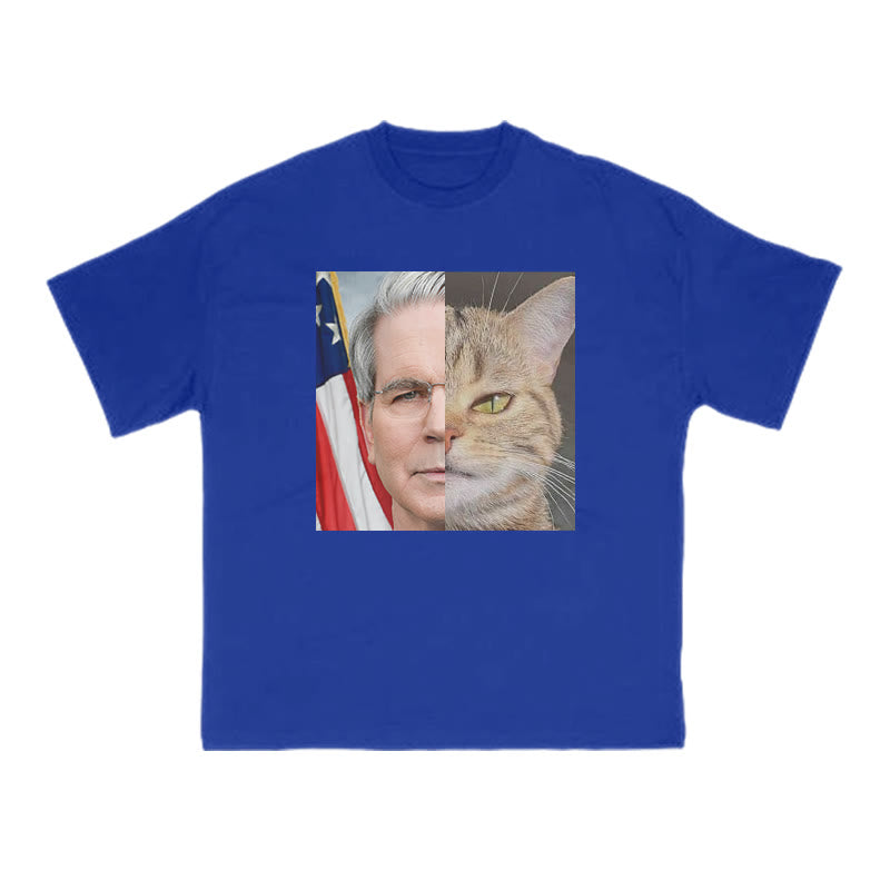 Unisex Confident Cat Patchwork Print T-shirt