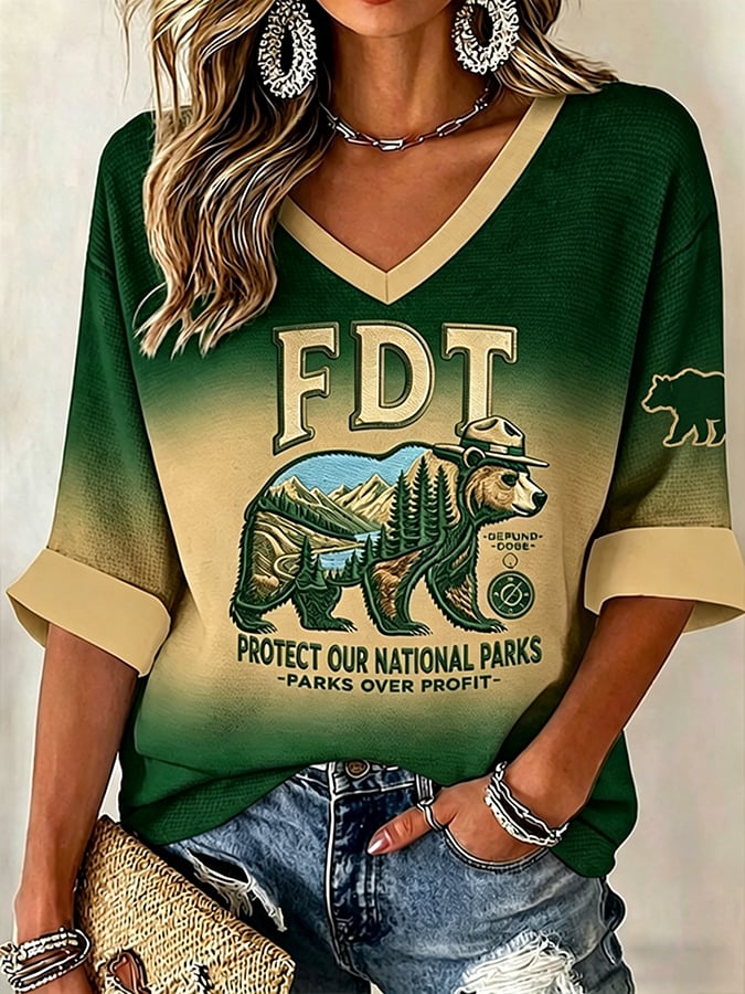 Women's Protect Our National Parks Printed Waffle-Knit Top