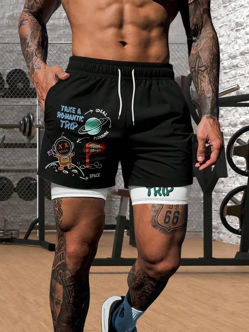 Unisex Alien Spaceship Print Casual Wear Shorts