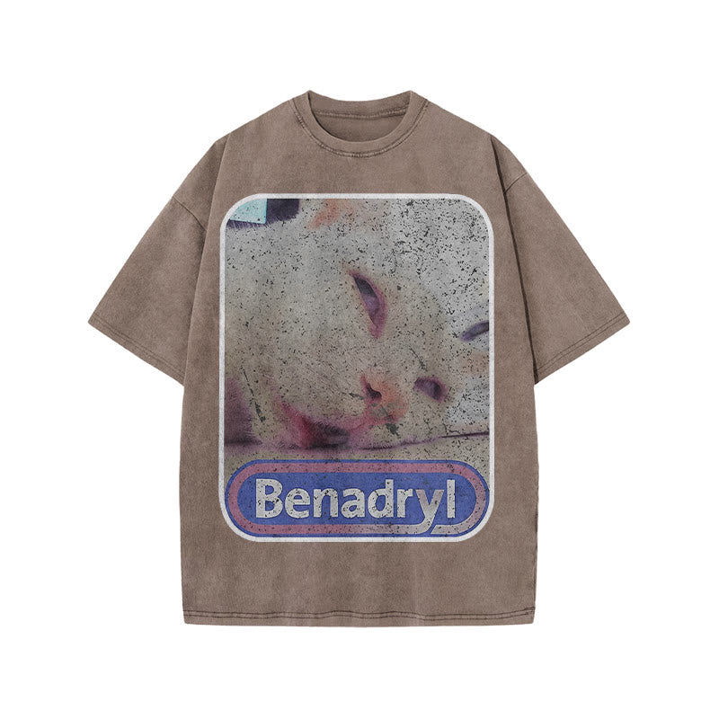 Unisex Benadryl Meme Cat Art Print Acid Washed T-shirt