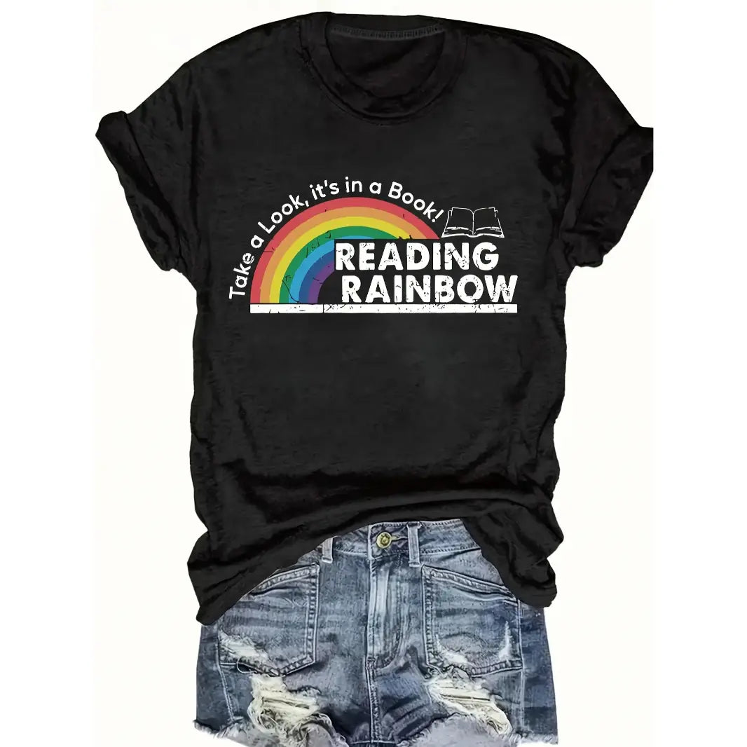 Womens Cotton Short Sleeve Rainbow Graphic Tee