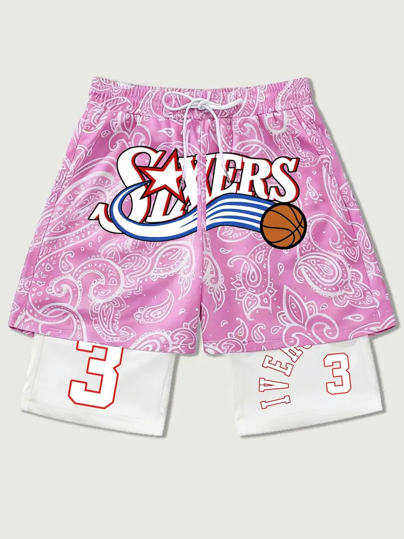 Unisex Basketball Print 2-in-1 Sports Shorts