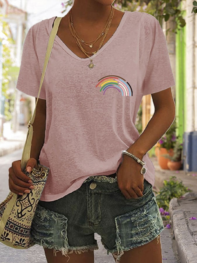 Women's Casual Pride Month Printed V-Neck Short Sleeve T-Shirt