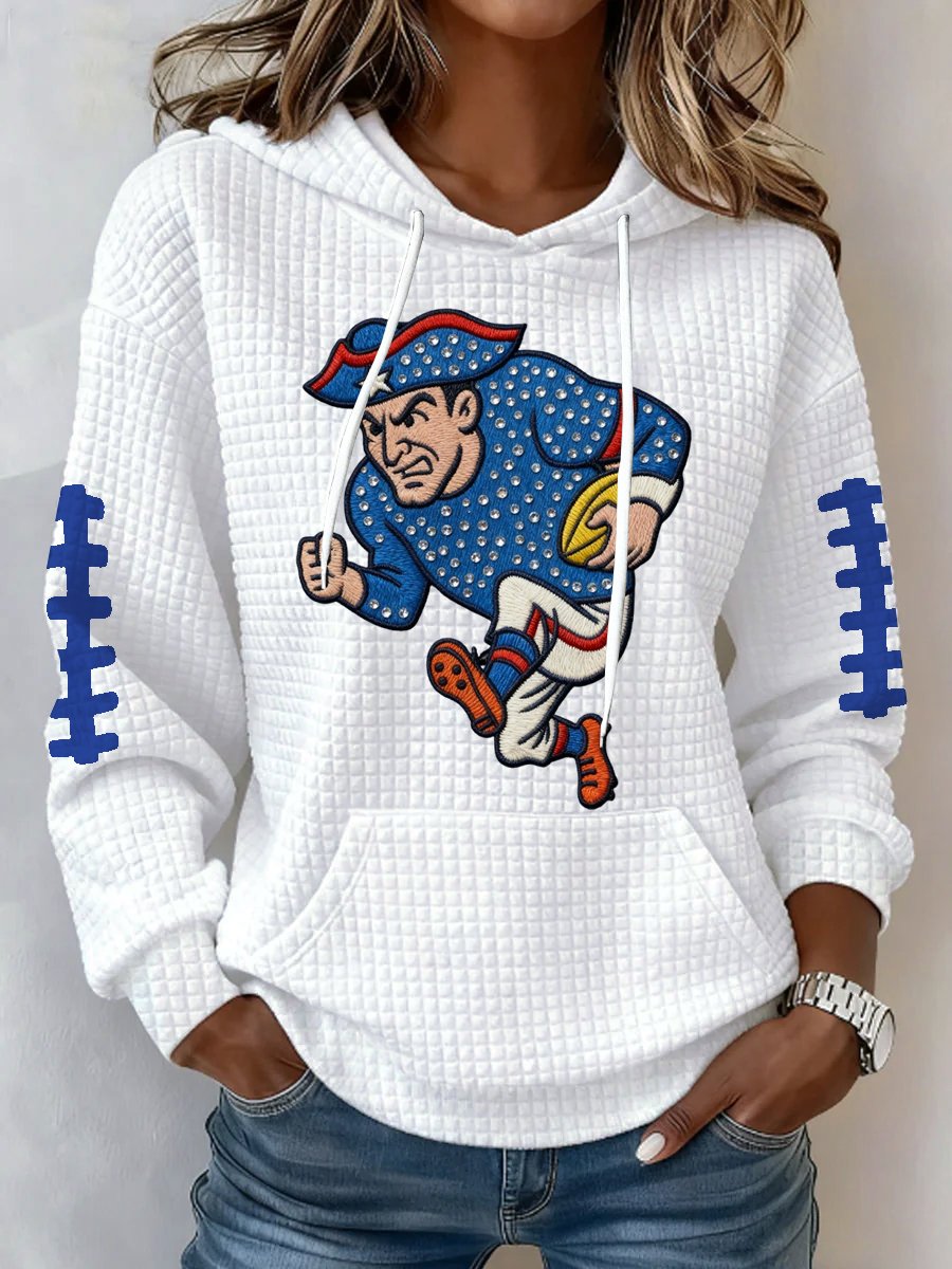 Women's Football Print Waffle Fabric Hooded Sweatshirt