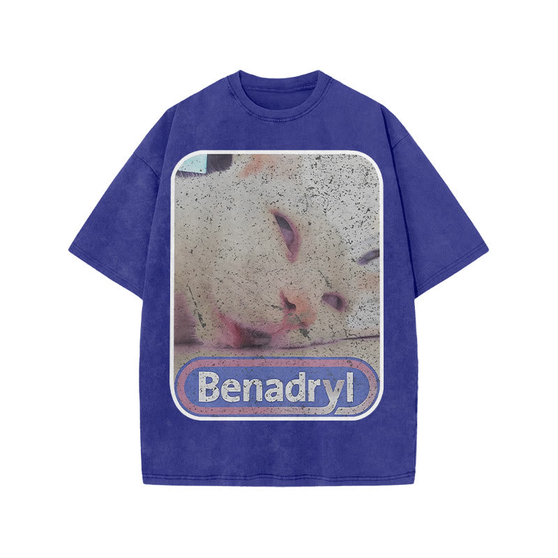 Unisex Benadryl Meme Cat Art Print Acid Washed T-shirt