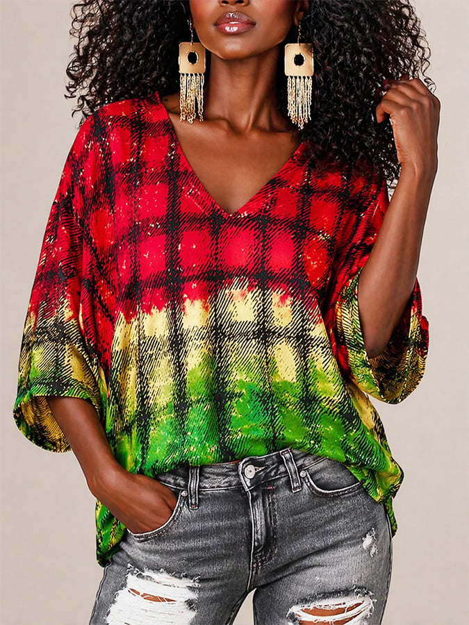 Black Pride, Juneteenth Celebration—Gradient-Style V-Neck, 3/4-Sleeve T-Shirt