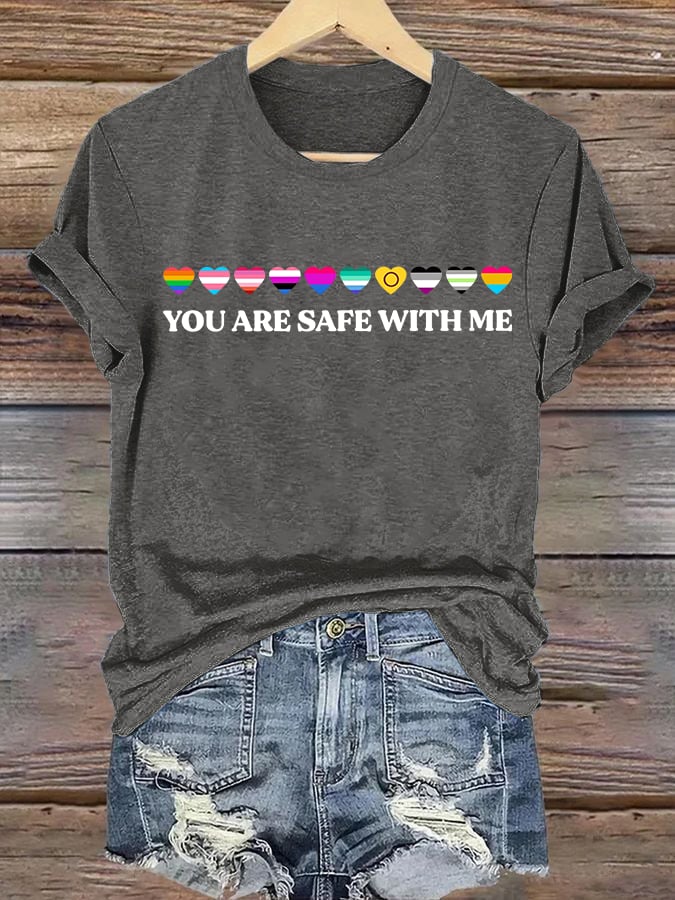 Women's YOU ARE SAFE WITH ME Print T-Shirt