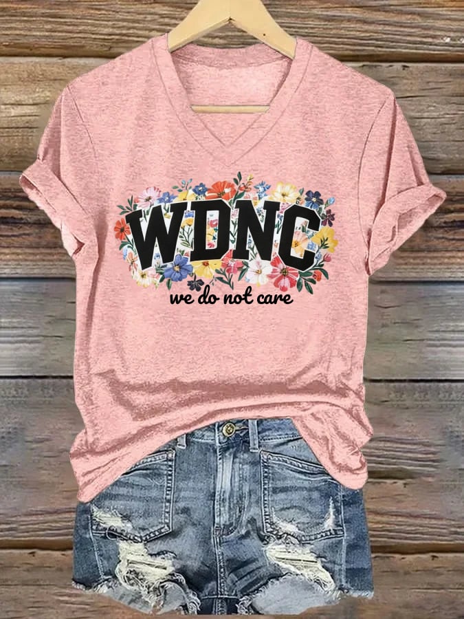 V-Neck Retro Funny WDNC Menopause Perimenopause Print T-Shirt
