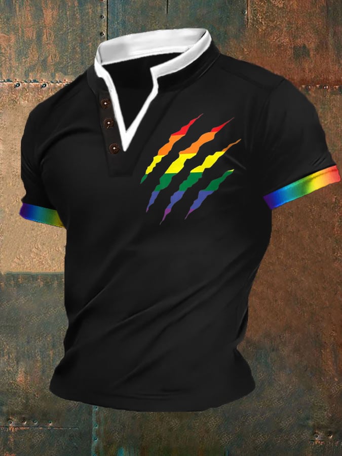 Men's Gay Pride Print V-Neck Top