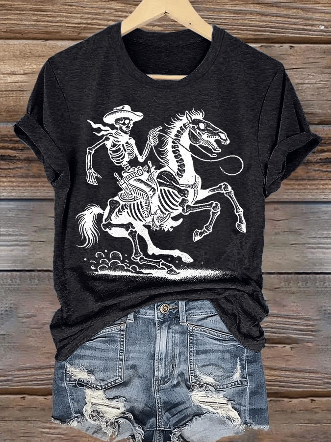 Women's Cowboy Skull FDT Print Casual T-shirt