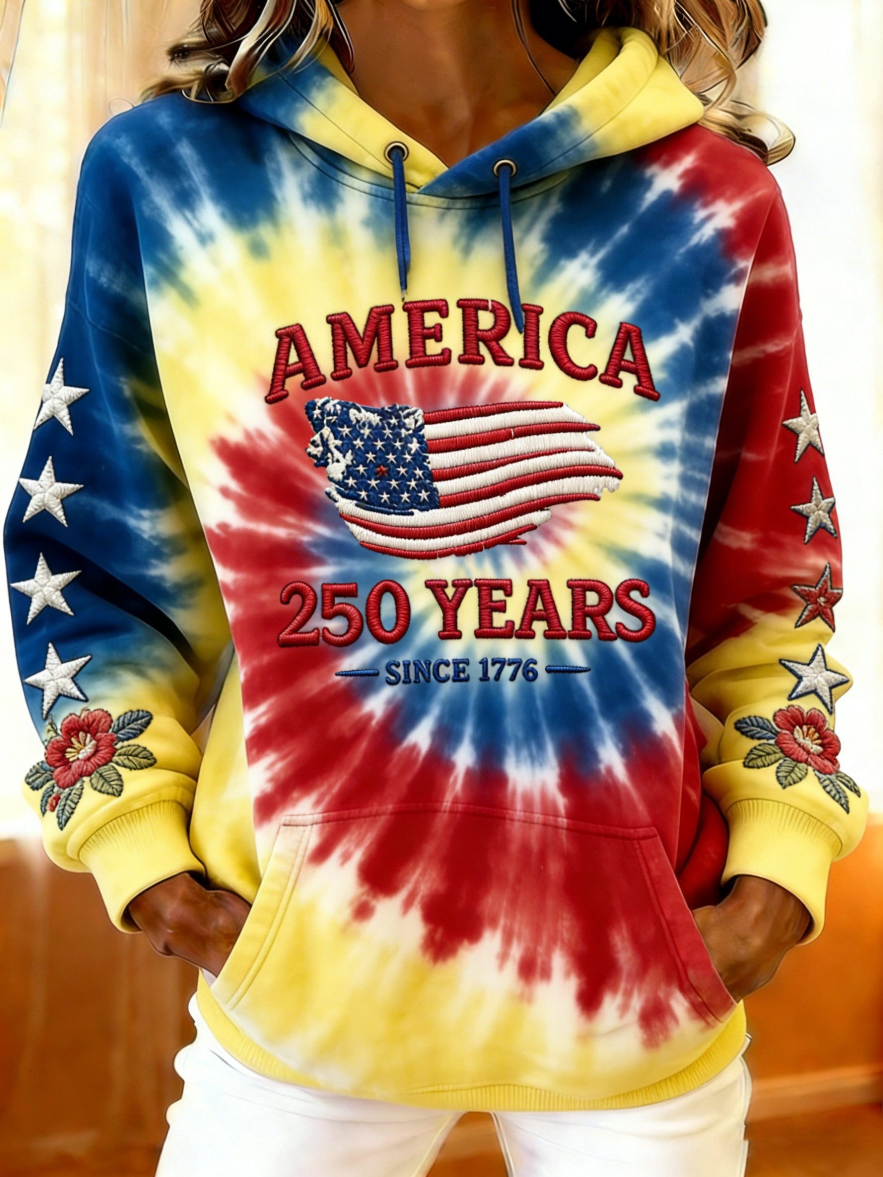 Women'S Retro 250th Anniversary Print Casual Hoodie