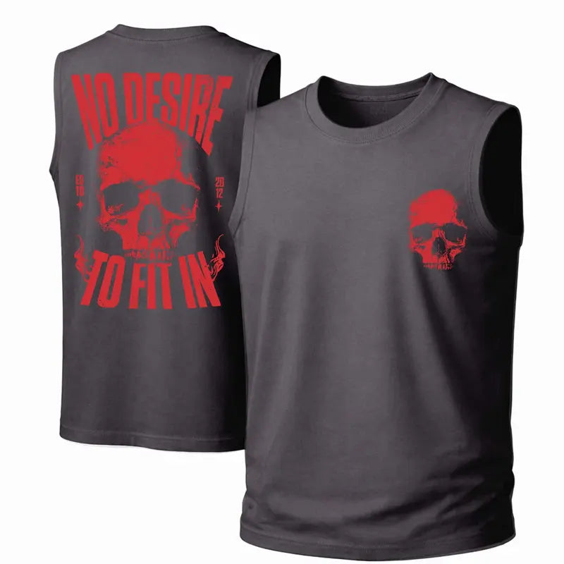 Unisex Cotton Sleeveless Tank Top -No Desire To Fit In Skull Printed Style
