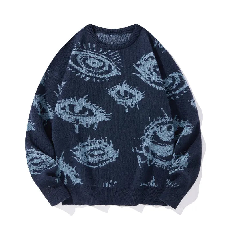 Unisex Simple Detailed Full-Length Graphic Knit Pullover Oversized Sweater